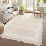 Garvee Scalloped Beige 8x10 Minimalist Washable Non Slip Area Rug Non Shedding Foldable Carpet for Living Room - Beige