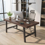 Garvee Industrial Dining Table for 4-6 People, Large Wooden Kitchen Table with Sturdy Metal Frame, 62.99" x 31.5" x 30", Dark Rustic Birch - Rustic Brown