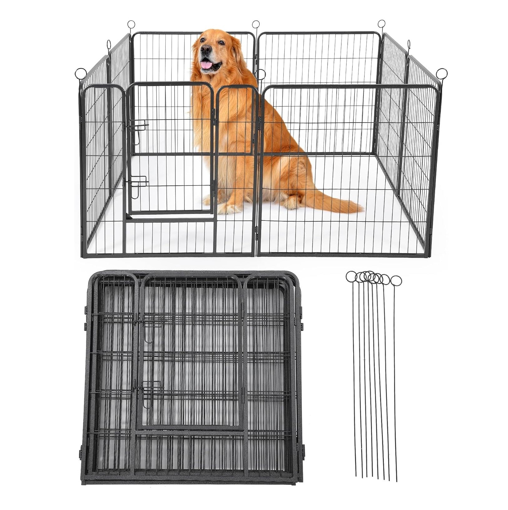 Garvee Outdoor Dog Playpen, 40"H Heavy Duty Metal Pet Exercise Pen, Metal Dog Fence with Gate, Pet Fence for Large/Small Dogs, Portable Dog Fence for RV Camping, Yard, Garden, 8 Panels