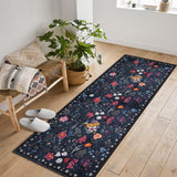 Garvee Colorful Floral Door Rug Ultra Soft Non-Slip Area Rug for Kitchen Entryway Bedroom Indoor Mat - Blue