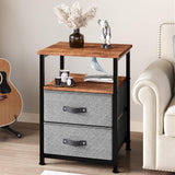 Garvee Nightstand with Drawers + Storage End Table + Rustic & Industrial + MDF Wood & Metal + 2 Drawers + Bedroom & Living Room