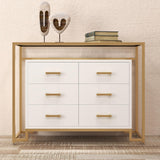 Garvee 6 Drawer Chest, Dressers for Bedroom with Wide Storage Space, Wood Drawer Dresser, Large Storage Cabinet with Steel Frame & Tempered Glass Top, White & Gold - White