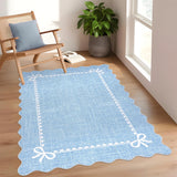 Garvee Scalloped Bow Rug Solid Blue Washable 4x6 Non Slip for Living Room Nursery Bedroom Playroom - Blue