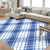 Garvee 10x13 Area Rugs for Living Room Modern Plaid Washable Rug Indoor Soft Low Pile Bedroom Rug Non Slip Backing Print Carpet Foldable Thin Rugs for Dining Room Home Office Nursery Playroom, Blue - Blue