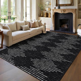 Garvee 10x13 Large Area Rug Low Pile Diamond Stripes Non-Slip Washable Black White for Living Room Bedroom Dining Room - Black & White-Double Stripes