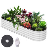 Garvee 8'x2'x1.5' Galvanized Oval Raised Garden Beds Open Base, Tool-Free Assembly Planter Boxes for Vegetables & Flowers, White - White