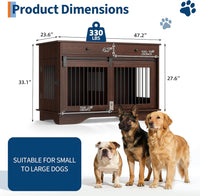 Garvee Dog Crate Furniture for 2 Dogs, 47" Double Dog Kennel with Removable Divider and 2 Drawers, Triple Doors, Decorative TV Stand Side Table, Indoor Pet Cage for L/M/S Dogs, Dark Brown