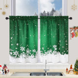 Garvee Christmas Kitchen Curtains, Green Velvet Curtains Set for Windows, Floral Snowflake Decoration Cafe Curtains, Thermal Insulated Room Darkening Short Curtain (26" W x 24" L, Set of 2 - Green