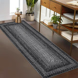 Garvee Bordered Black 2x10 Runner Rugs for Hallways, Washable Braided Printed Area Rug with Non-Slip Backing, Low Pile Rugs Carpet Runners for Bedroom Entryway Kitchen - Black