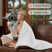 Garvee Waffle Heated Blanket Twin 62"x84", Fast Heating Electric Blanket with 4 Adjustable Heating Level & 10 Hours Auto Off, ETL Certified, Plush Flannel & Sherpa for Sofa, White