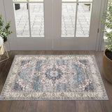 Garvee Washable Rug Area Rug 2x3 Small Rug Doormat Front Door Rugs Non Slip Door Entrance Mat Kitchen Rug Throw Floor Carpet for Bedroom Bathroom Office - Dusty Teal & Ivory
