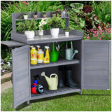 Garvee Outdoor Potting Bench Table Storage Cabinet + Wooden Planting Workstation + Storage Shelf & Galvanized Tabletop + Solid Fir Wood + Retractable Side Table + Garden, Patio, Greenhouse