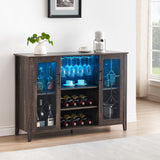 Garvee Wine Bar Cabinet with Led Light,Home Coffee Cabinet with Wine and Glass Rack,Kitchen Buffet Sideboard with Storage,Liquor Cabinet for Bar,Dining Room,Kitchen(Dark Rustic Oak) - Dark Rustic Oak