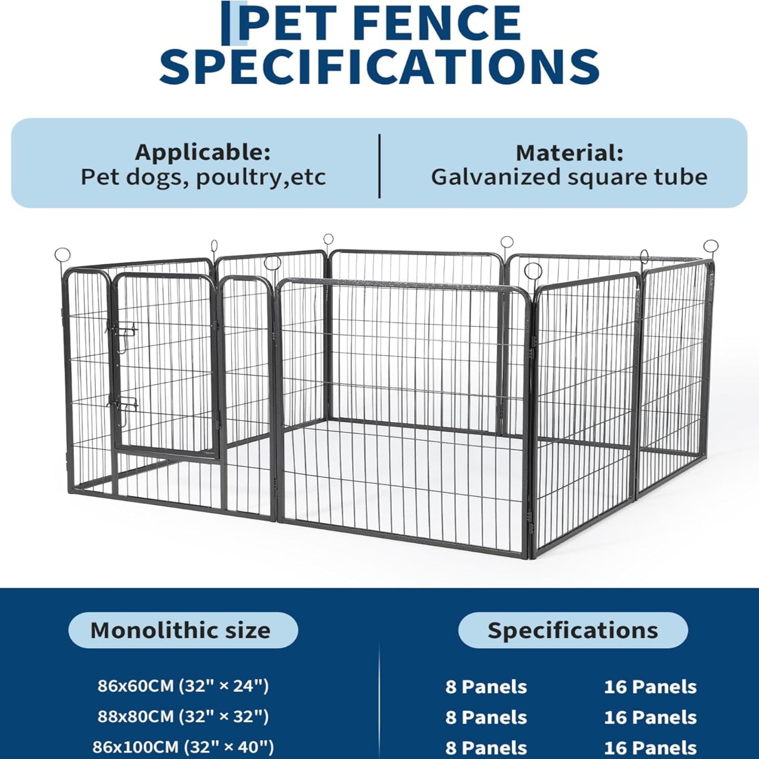 Garvee Outdoor Dog Playpen, 40"H Heavy Duty Metal Pet Exercise Pen, Metal Dog Fence with Gate, Pet Fence for Large/Small Dogs, Portable Dog Fence for RV Camping, Yard, Garden, 8 Panels