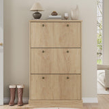 Garvee Shoe Cabinet with 3 Flip Drawers, Adjustable Shelves, Modern Narrow Organizer for Entryway, Natural Oak, Compact Storage - Natural Oak