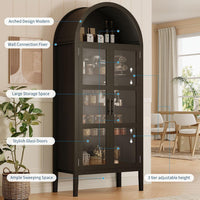Garvee 71 in Arched Cabinet with Glass Doors, 5-Tier Modern Arched Bookcase with 3-Color LED Lights & Adjustable Shelves, Freestanding Accent Display Cabinet for Living Room, Kitchen, Black