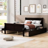 Garvee Full Size Wood Bed With 4 Built-In Storage Drawers Platform Bed For Kids Girls Boys Streamlined Headboard Espresso