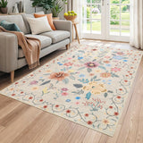Garvee Area Rug 6x9 Washable Floral Rug with Non Slip Backing for Living Room Bedroom Nursery, Beige - Beige