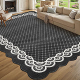 Garvee Scalloped Black 5x7 Washable Rugs, Modern Geometric Living Room Rug, Stain-Resistant, Soft Faux Wool Carpet for Bedroom Entryway Office - Black