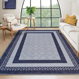 Garvee Abstract Washable 9x12 Area Rug Soft Low-Pile Navy Blue for Living Room Dining Room Kids Playroom - Navy Blue