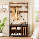 Garvee Hall Tree with Bench 36.41" Coat Rack Freestanding 5 in 1 Industrial Shoe Bench with 3 Storage Cubbies and 8 Hooks Entryway Coat Rack with Shoe Storage, Rustic Brown - Vintage