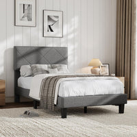 Garvee Twin Size Bed Frame with Upholstered Headboard, Twin Size Platform Bed Frame with Wooden Slat Support, Easy Assembly Platform Bed, No Box Spring Needed & Noise Free, Gray