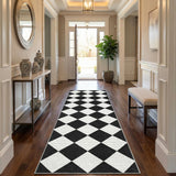 Garvee Checkered Rug Runner Black & White Diamond Print Non Slip Kitchen Hallway Entryway Rug 2x6 Feet Thin Laundry Mat Stain Resistant - Black & White