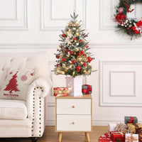 Garvee 4.5ft Christmas Tree, Pre-lit Christmas Tree with Lighting Elk Base and Red Berries, Artificial Christmas Tree with 108 LED Lights, Snow Flocked Branches Xmas Tree for Porch, Entryway
