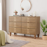Garvee Modern Wooden 6 Drawer Dresser with Vintage Pattern Design, Chest Dresser with Deep Drawers for Bedroom, Living Room and Entryway, Oak and Gold - Oak and Gold