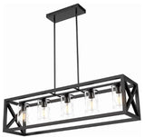 Garvee Dining Rooms Black Chandeliers,Kitchen Island Farmhouse Lighting Fixture Industrial Rustic Ceiling Hanging 5 Light Modern Pendant Light with Glass Shade