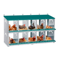 Garvee 10-Compartment Metal Nesting Box – Heavy-Duty Roll Away Egg Design w/Perch & Cover for Poultry Wall/Floor Mount, Green