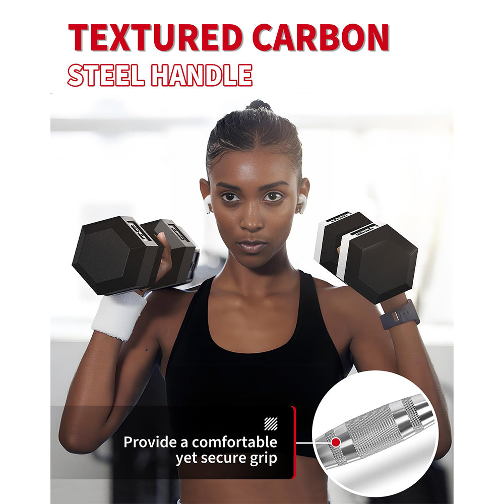 Garvee 25 LB Hex Dumbbell Set of 2 with Cast Iron Core, Rubber Encased Coating and Textured Carbon Steel Handle for Home Gym Strength Training