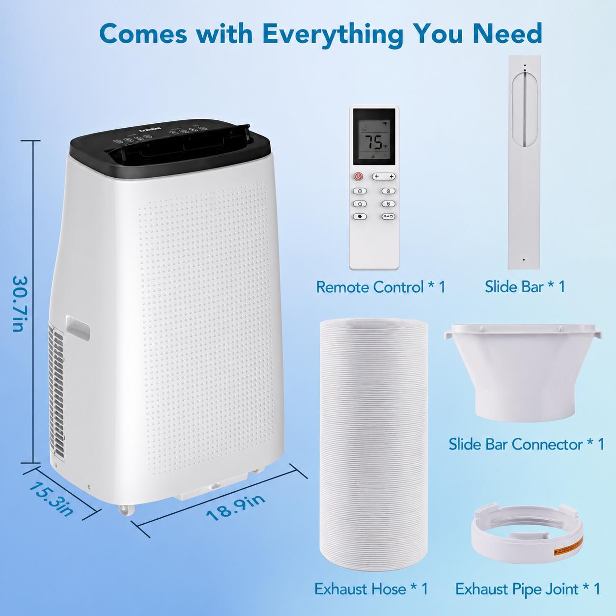 Garvee 15000 BTU Portable AC Unit 3-in-1 Remote Control Fan Dehumidifier 24 Hour Timer Silent Mode Fast Cooling for Room Bedroom Office RV 800 Sq Ft