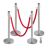 Garvee 4 Pcs Silver Stanchions Posts, Stainless Steel Stanchion with 6.6ft Red Velvet Rope, Crowd Control Barriers with Ball Top and Fillable Concrete Base for Party Supplies - Silver