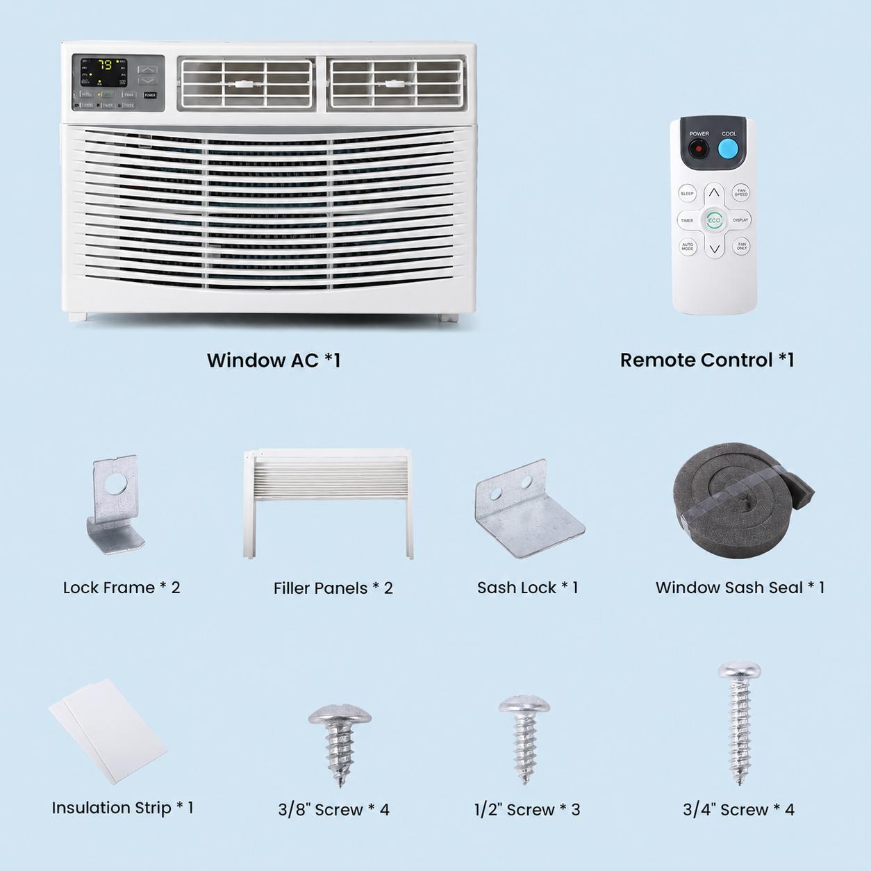 Garvee 12000 BTU Window Air Conditioner With Wi-fi Enabled, Remote Control, Cooling Up To 550sq.ft, 115v Wall Mounted Window Ac Units For Rooms, Dehumidifier, Fan, Reusable Filter