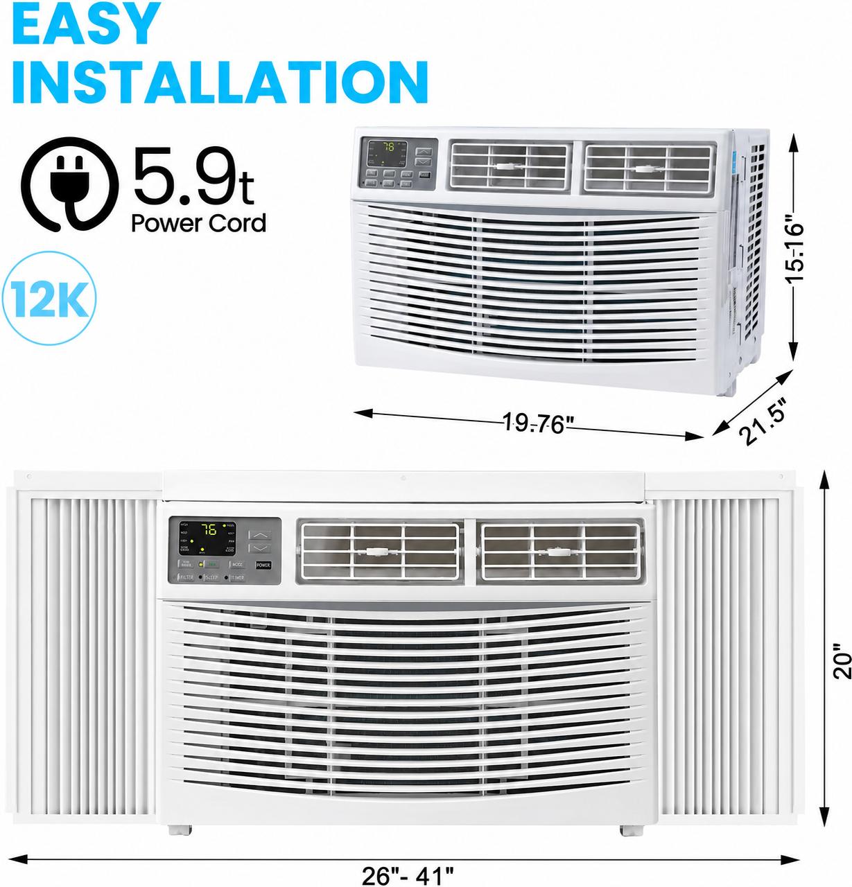 Garvee 12000 BTU Window Air Conditioner With Wi-fi Enabled, Remote Control, Cooling Up To 550sq.ft, 115v Wall Mounted Window Ac Units For Rooms, Dehumidifier, Fan, Reusable Filter