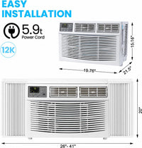 Garvee 12000 BTU Window Air Conditioner With Wi-fi Enabled, Remote Control, Cooling Up To 550sq.ft, 115v Wall Mounted Window Ac Units For Rooms, Dehumidifier, Fan, Reusable Filter