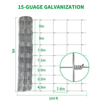 Garvee Cattle Farm Fence 4x164ft Galvanized 12-Gauge Wire Durable Woven Hinge Knot Multi-Animal Livestock Fence Farm & Field Use