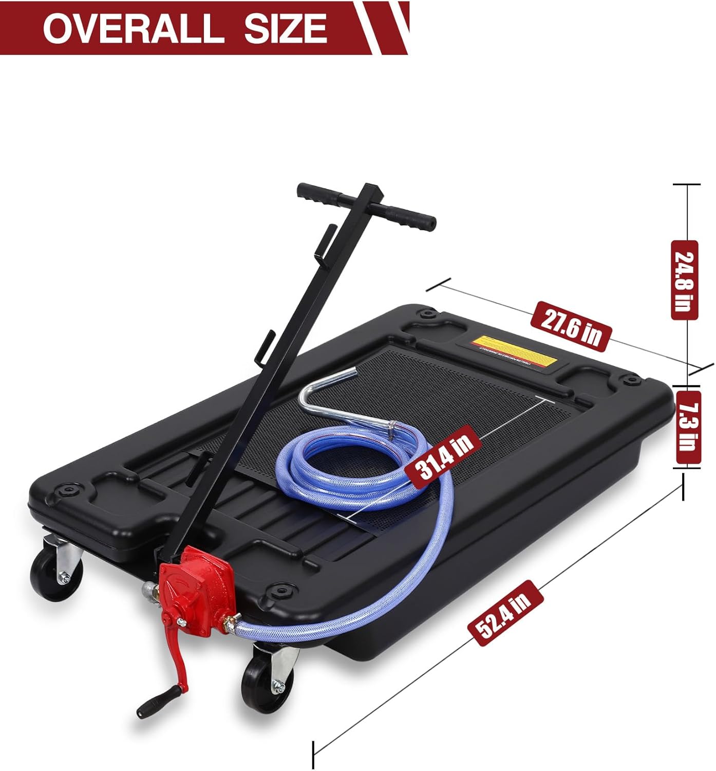 Garvee Hand Pump & Hose Oil Drain Pan with 17 Gal Low Profile & 8 Ft Hose - Black