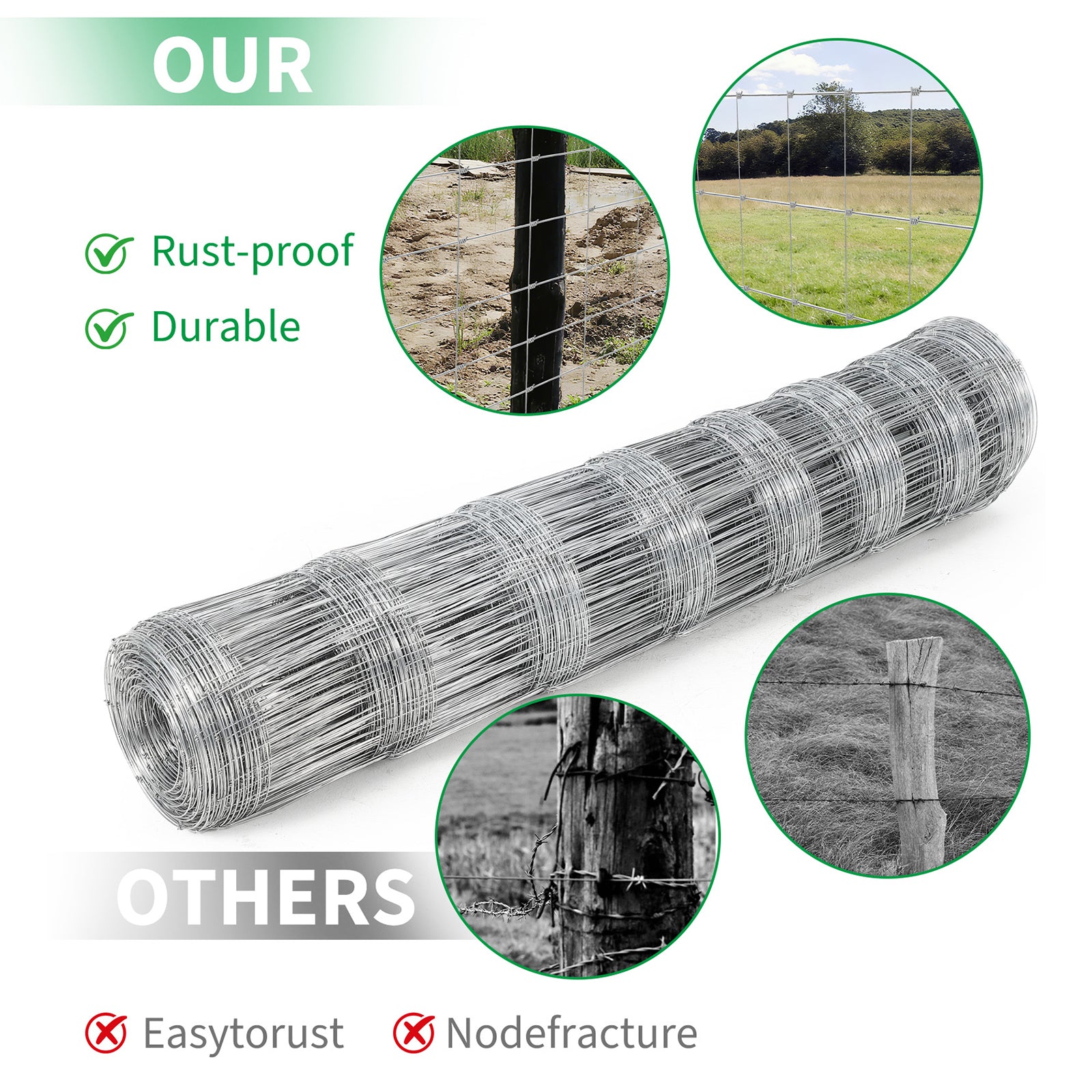 Garvee 4' × 328' Farm Fence, 14-Gauge Heavy Zinc Galvanized Field Wire Fencing with Hinge Knot for Cattle, Goats, Sheep & Deer