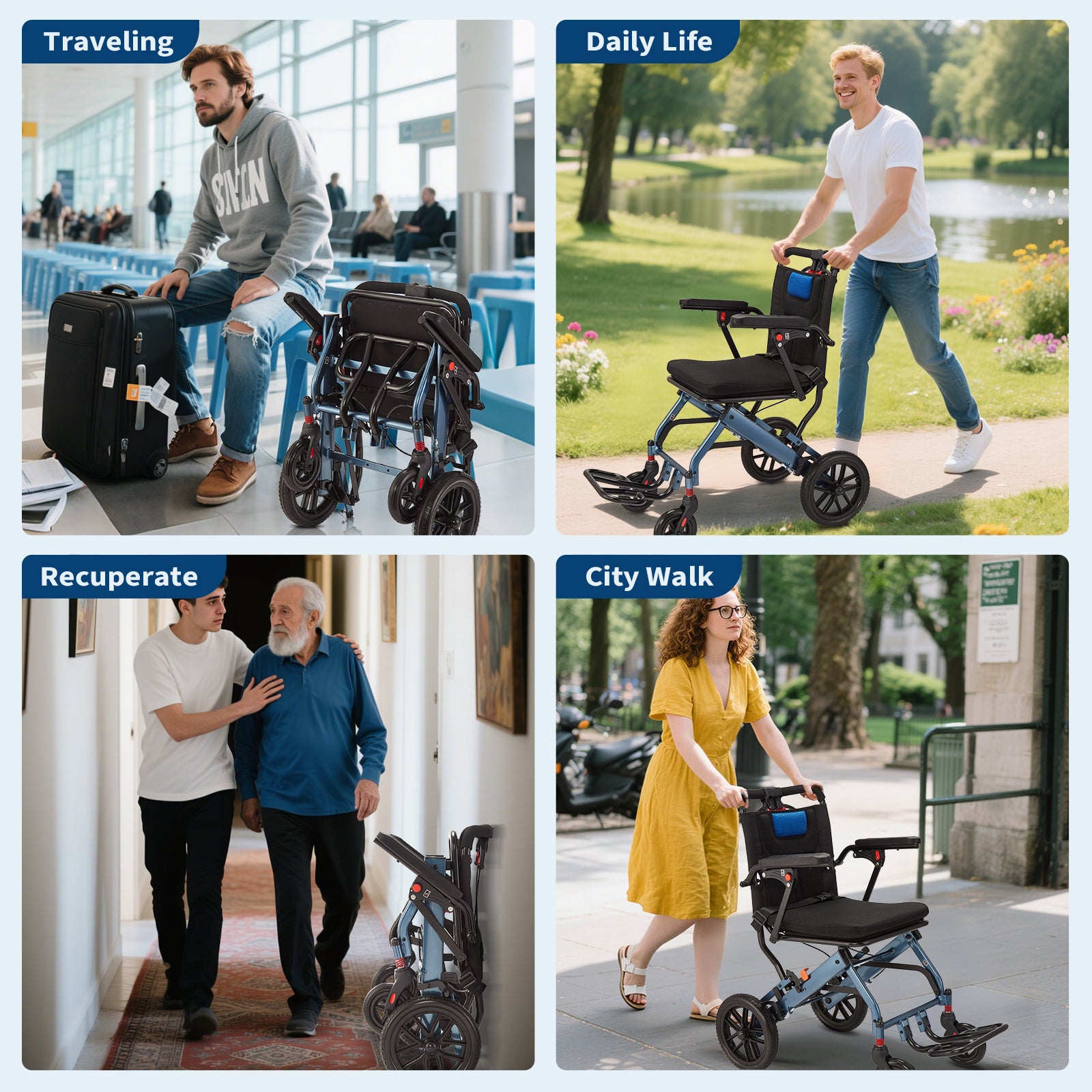 Garvee Ultra-Light Portable Folding Wheelchair, Travel-Friendly with Handbrake, 220 lbs Capacity, Ideal for Elderly & Children, 35.4"x21.3" Unfolded Dimensions
