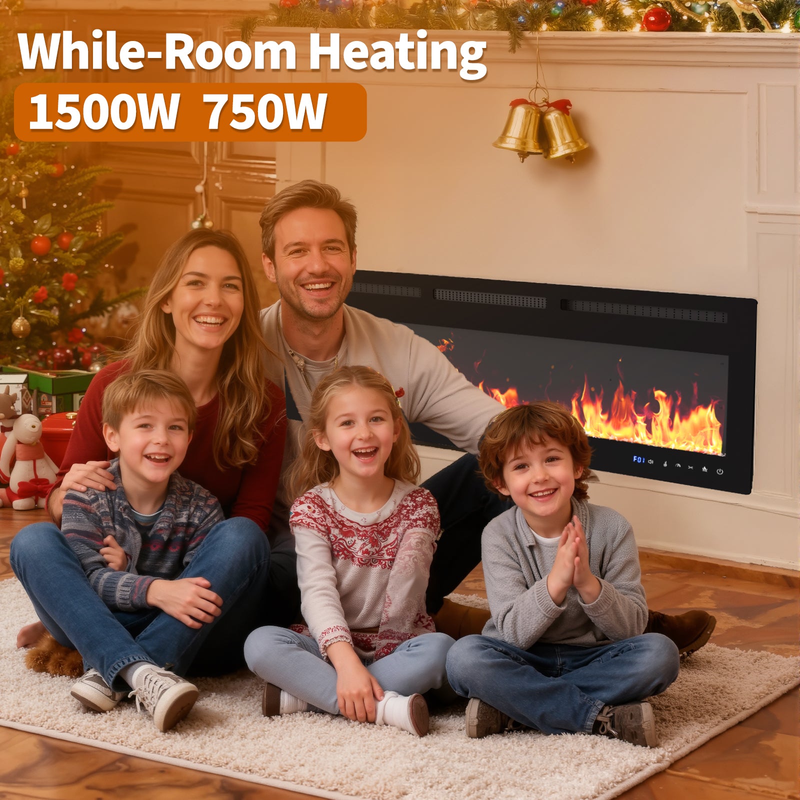 Garvee 80 Inch Recessed and Wall Mounted Electric Fireplace Insert, 750W/1500W Dual-Mode Heater with WiFi and Remote Control, 12 Flame Colors and 12 LED Bed Colors, Touch Screen, Black