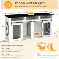Garvee Dual-Panel Dog Crate Furniture, 71" Heavy Duty Dog Kennel Furniture with 3 Storages and Removable Divider, Double Dog Crate Table Indoor TV Stand for Large Medium Dogs, Black&White