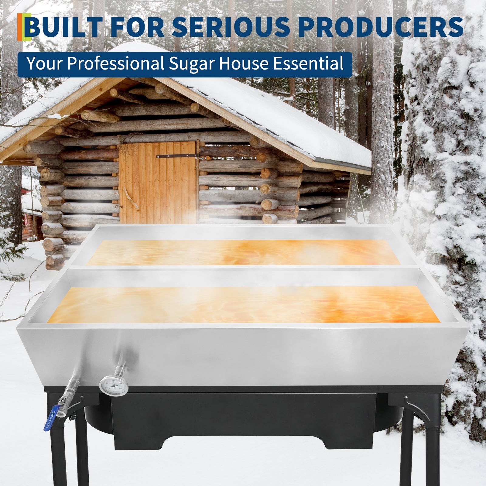 Garvee Maple Syrup Evaporator Pan, 48 x 24 x 9.4 Inch Maple Syrup Pan with Thermometer & 3/4" Throttle Valve, Stainless Steel Maple Syrup Boiling Pan for Making Sweet Maple Syrup