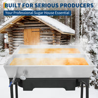 Garvee Maple Syrup Evaporator Pan, 48 x 24 x 9.4 Inch Maple Syrup Pan with Thermometer & 3/4" Throttle Valve, Stainless Steel Maple Syrup Boiling Pan for Making Sweet Maple Syrup