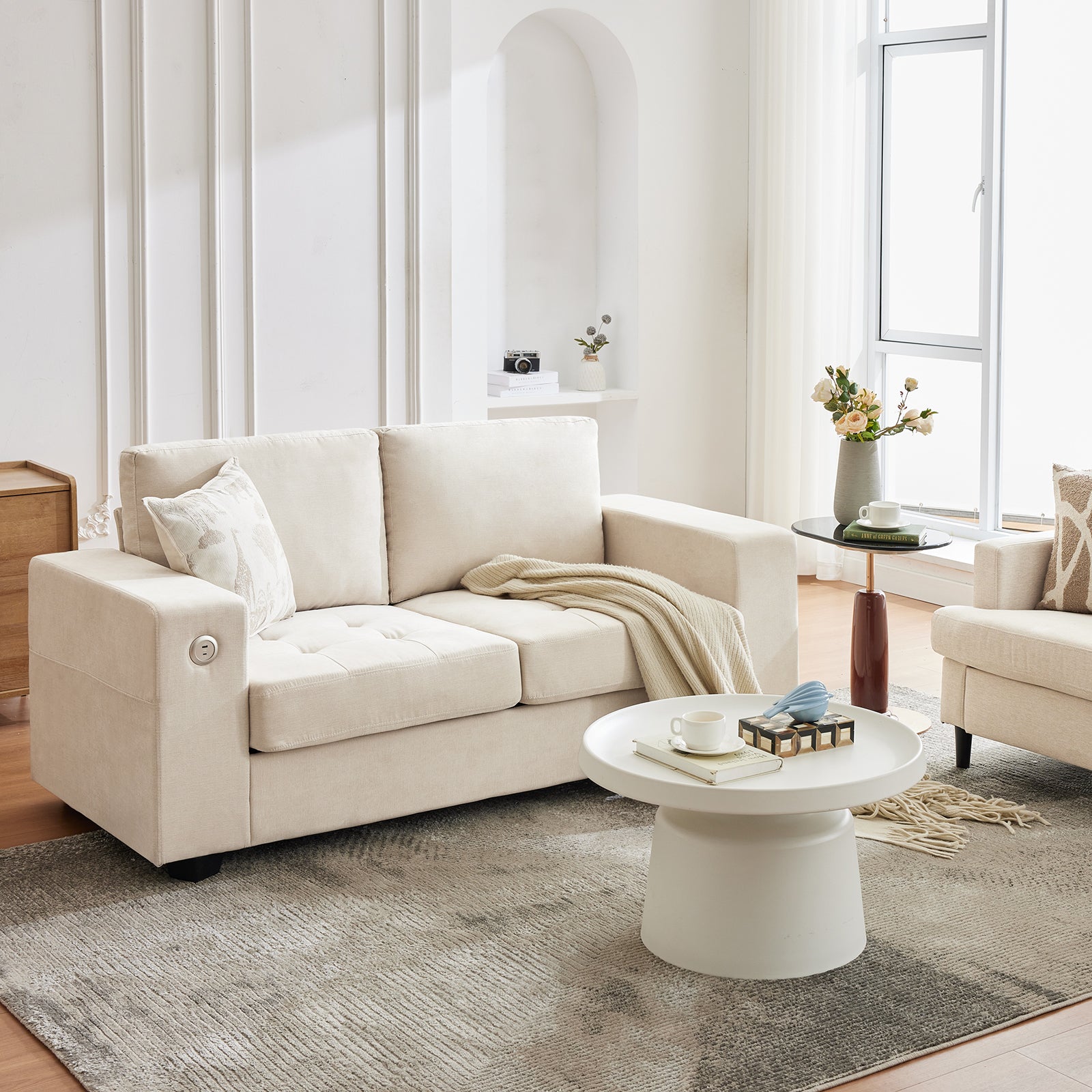 Garvee 71" Chenille Fabric Sofa Modern Comfort Sofa with USB/Type-C Ports, Deep Seat Cushions, Removable Cover, Wide Armrests Ideal for Living Rooms, Small Spaces, and Apartments - Beige