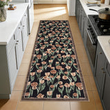 Garvee Floral Washable Runner Rug 2x6, Indoor Farmhouse Non Slip Kitchen Rug, Soft Stain Resistant Carpet, Black - Black