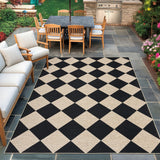 Garvee Modern Checkered Area Rug 8x10 Washable Easy Jute Rug Non Slip, Thin Foldable Printed Mats, Low Pile Non Shedding Floor Covering, Indoor Outdoor Carpet for Living Room Patio - Black-Checkerboard-2