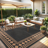 Garvee 10x13 Easy Jute Area Rug Washable Non-Slip Indoor Outdoor Patio Carpet, Modern Bordered Faux Jute Rug for Living Room, Dining Room & Backyard, Black & Brown - Black & Brown
