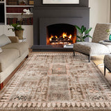 Garvee Large Washable 9x12 Area Rugs Non Slip Rug Low Pile Rug Floor Carpet Distressed Printed Area Rug Soft Area Rug for Living Room Bedroom Dinning Room Kitchen Indoor Taupe - Taupe